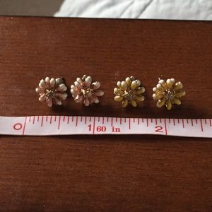 Set of two pink and yellow flower earrings